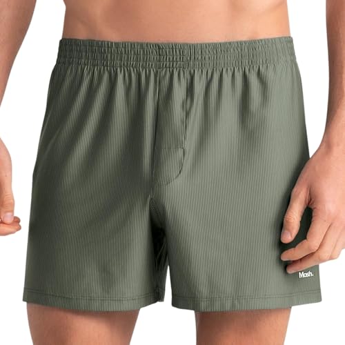 MASH Samba Canção Cueca Masculina Risca de Giz Microfibra de Poliamida Cós Elástico, Verde Militar, G