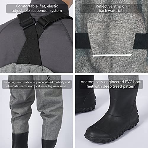 Bassdash 3D Boot Foot Game Wader Ultra High Strength Black Plaid Nylon Pvc Fishing Hunting Chest Waders For Men (Heather Grey, Large Long Feet 11-12) #TOP6