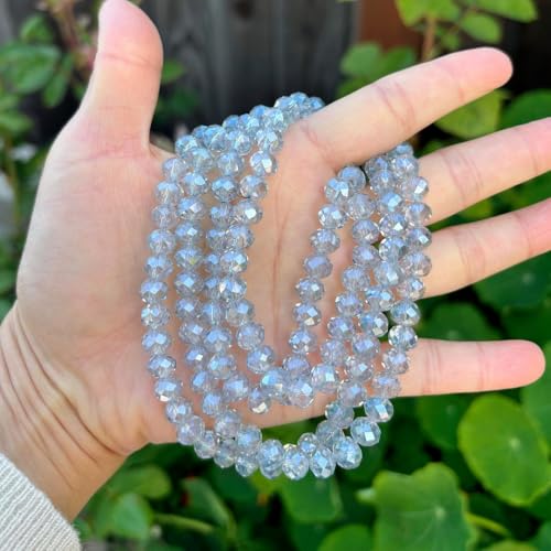 Image of 140pcs Czech Faceted Rondelle Crystal Glass Beads 8mm Bulk Silver Blue Shimmer