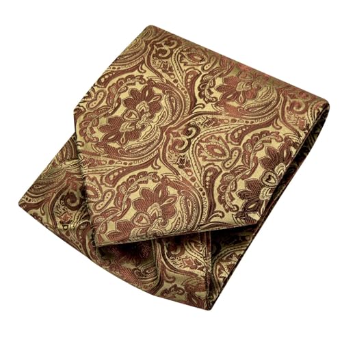 Image of Hi-Tie Silk Ascot for Men Self Tie Men's Cravat and Flower Lapel Pin Handkerchief Cufflinks Set for Wedding Party