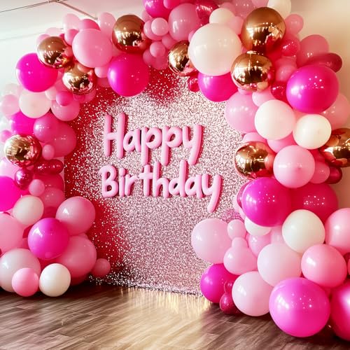Image of RUBFAC 135pcs Hot Pink Balloons Different Sizes 18 12 10 5 Inch for Garland Arch, Magenta Latex Balloon for Wedding Birthday Princess Theme Party Anniversary Decorations