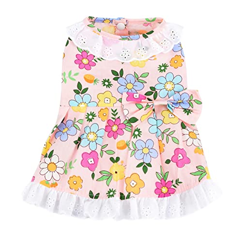 Zunea Dog Dresses For Small Dogs Girls Summer Floral Puppy Princess Dress With Bowknot Flowers Printed Female Pet Clothes Cute Fancy Skirt Soft Vest Dress Chihuahua Doggie Apparel Outfits Pink L #TOP3