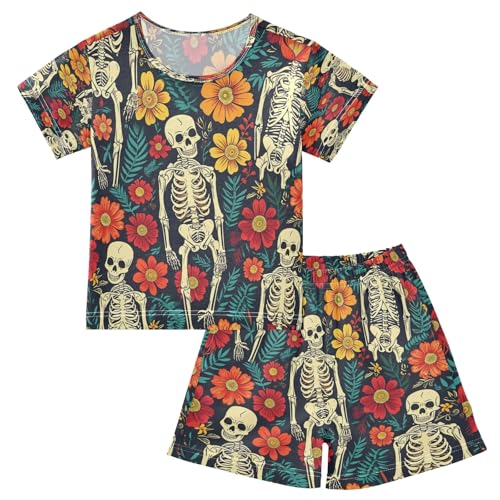 4364-human Skeleton Kids Pjs Set Boys Girls Summer Short-Sleeve Sleepwear Pajamas 2PCS