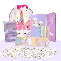 Maomaoyu Cute Unicorn Presents for Girls, Pencil Case with 12 Colorful Pencils and Unicorn Aesthetic Stickers, Stationery Sets for Teenage Girls, Purple