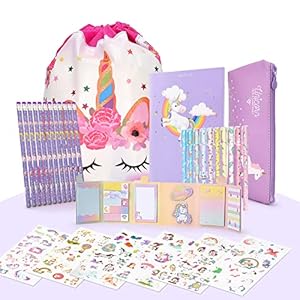 Maomaoyu Cute Unicorn Gift for Girls, Pencil Case with 12 Colorful Unicorn Pencils and Unicorn Aesthetic Stickers…
