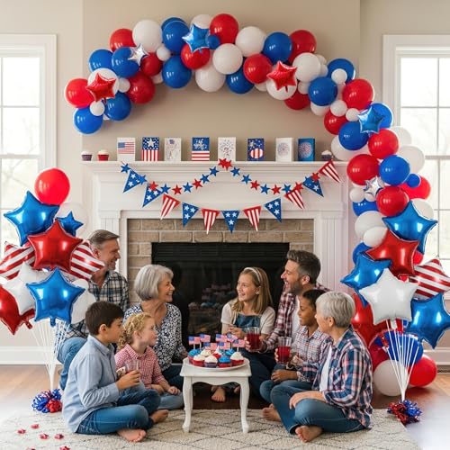 Image of 4th of July Balloons Set 164Pcs Red White Blue Balloons for Independence Day Veterans Memorial Day Patriotic Flag Theme Party Decorations