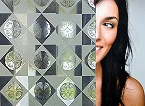 SIA VENDORS 3D Multiple Window Privacy Film Frosted Removable Glass Door Film for Bathroom Home Office Static Cling Heat Control Window Decals Window Stickers (12 X 48 INCHES, Rangoli Flower)