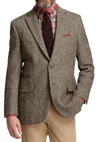 Men's Wool Blend Vintage Classic Blazer Solid Color Simple Single Breasted Sports Casual Herringbone Jacket