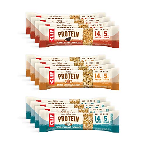 Clif Whey Protein - Gluten Free Snack Bars - Variety Pack -Gluten Free -Whey Protein- Non-GMO (1.98 Ounce Complete Protein Bars, 12 Count) (Assortment May Vary)