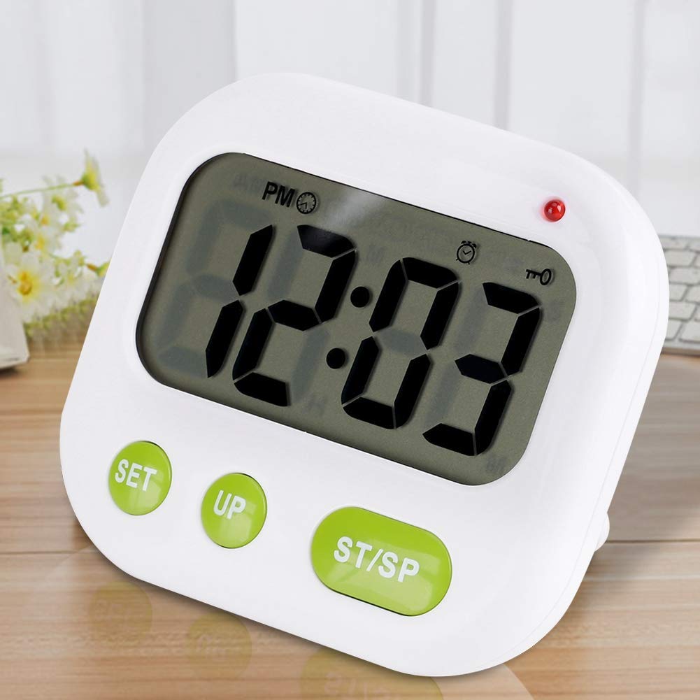 Jadenzhou White Multifunctional Alarm Clock, Digital Alarm Clock For Bedroom Travel Office ,Loudly Vibrating Alarm Clock With Backlight Led Light, Music/Vibration For Learning Office