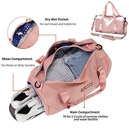 Gym Bag for Women Small, Travel Duffel Bag Workout Bag Sports Gym Bags with Wet Pocket and Shoe Compartment, Pink
