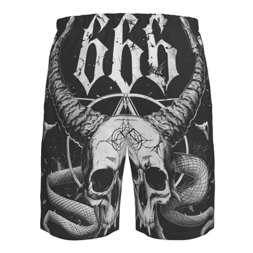 Demon 666 Symbol Satan Black and White Mens Swim Trunks Beach Shorts Summer Sports Running Bathing Suits4