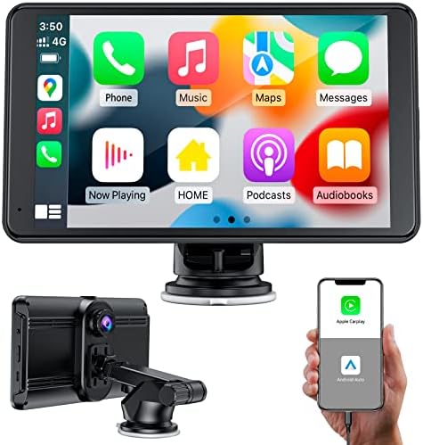 Spedal Portable Wired Car Stereo with Apple Carplay & Android Auto, 1080P Dash Cam with 7 Inch HD IPS Touchscreen, Voice Control, FM Transmitter, AUX/USB/32G TF Card, Supports Most Car Models