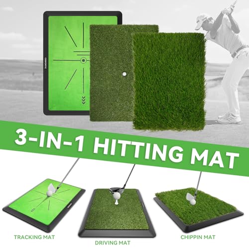 Image of COSPOPTIC Golf Hitting Mat with Swing Path Feedback, Heavy-Duty Rubber Base Anti-Slip Golf Training Mat, Extra Replaceable Surface, Portable Practice Mat for Home Office Garage Yard Indoor Outdoor