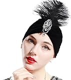 BABEYOND Gatsby Turban Hat Vintage 1920s Head Wrap Knit Pleated Turban 20s Cap Black