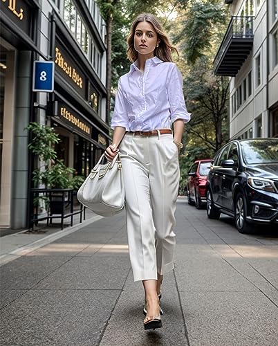 HOTOUCH Womens 3/4 Sleeve Button Down Shirt Slim Fit Work Blouses Cotton Dress Shirts Office Tops3