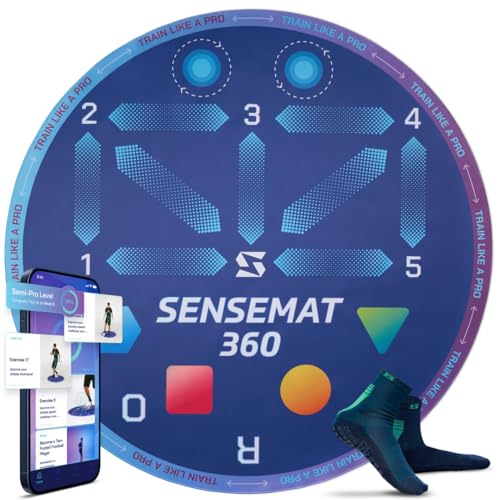 SenseBall - SenseMat 360 - Tapis d'Entraînement Football Cognitif & Jeu de Jambes - Méthode CogiTraining avec Application Incluse (120x120cm), Bleu