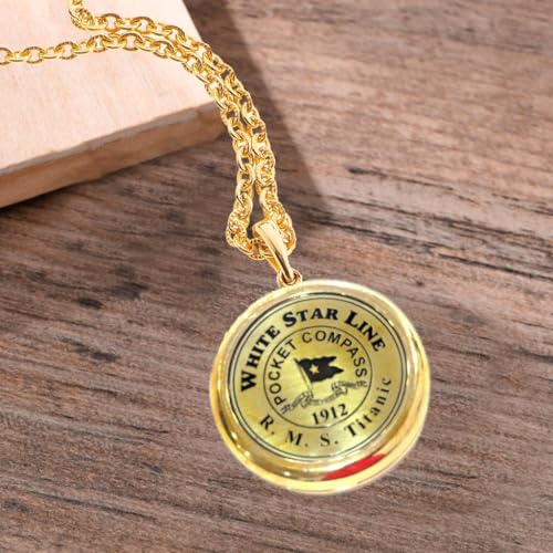 Smizzy Brass Engraved Pocket Compass White Star line RMS Titanic 1912| Nautical Gift Working Model with Chain, 1 Pc, Golden
