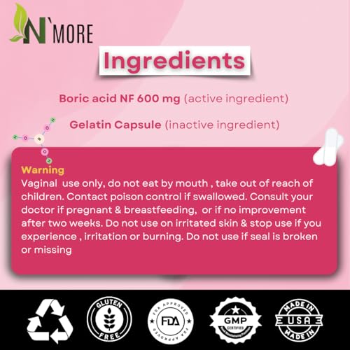 N'More Boric Acid Vaginal Suppositories - 100% Pure Made in USA - Boricfem Support Vaginal Health (One) (30 Serving, PH Harmony) - Image 8