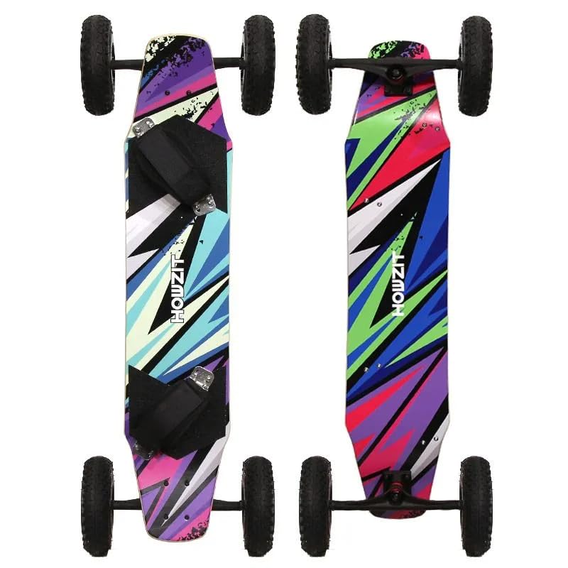 Howzit PeakFlow Mountainboard Tout-Terrain - Plateau 96cm en Bois de Bouleau 9 Plis - Trucks Type Skate 36cm & Roues Gonflables 8 Pouces - Fixations Ajustables Velcro - Idéal Freeride & Kite-Skate