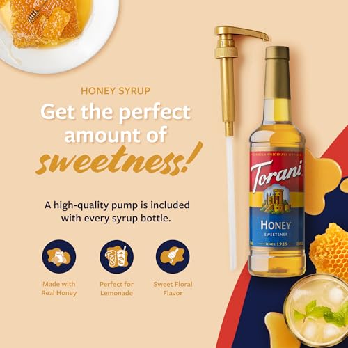Image of Torani Honey Sweetener, Flavoring for Drinks and Desserts, Pump Included, 25.4 Fl Oz