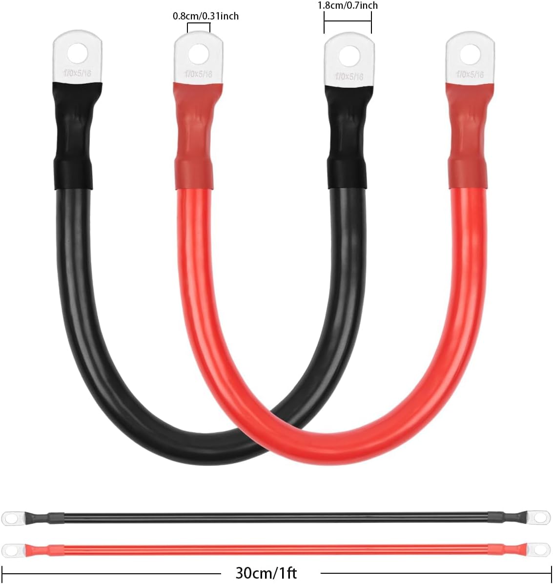 1/0 AWG Battery Cable with Terminals, ISELECTOR Battery Inverter Cable with 3/8” Terminal Lugs Both Ends,1/0 Gauge Wire Inverter Terminal Cables for Solar, Truck,RV,Boat(1Ft, 1 Positive&1 Negative)