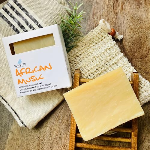 Bluebyrd Soap Co. African Musk Goat Milk Soap Bars For Men | Man Scented African Musk Soap Bars| Musk Patchouli & Sandalwood Body Wash For Men | Made With Nourishing Goats Milk For Eczema Prone Dry Skin (African) #TOP1