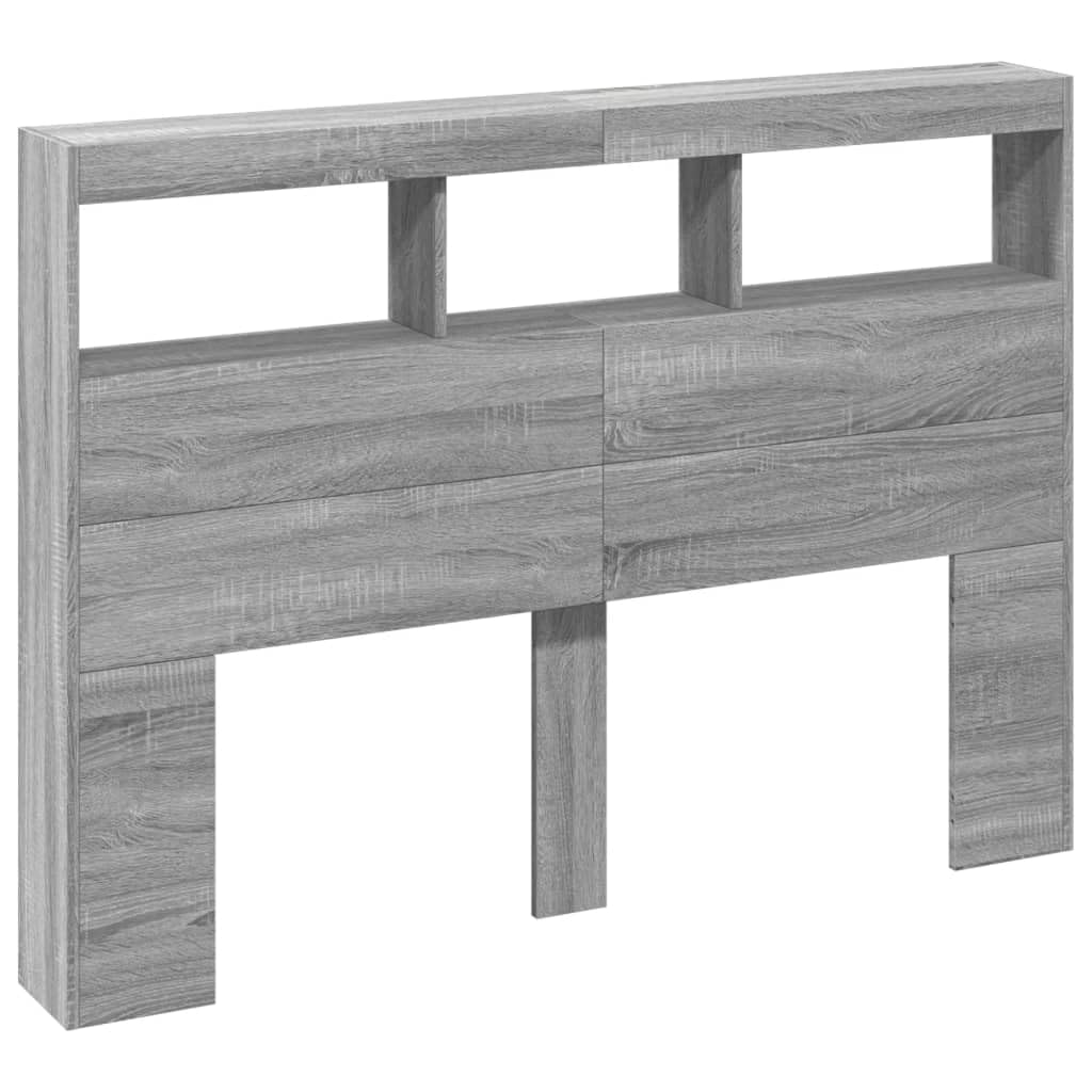 vidaXL Headboard Cabinet with LED Grey Sonoma 140x17x102 cm — image 1