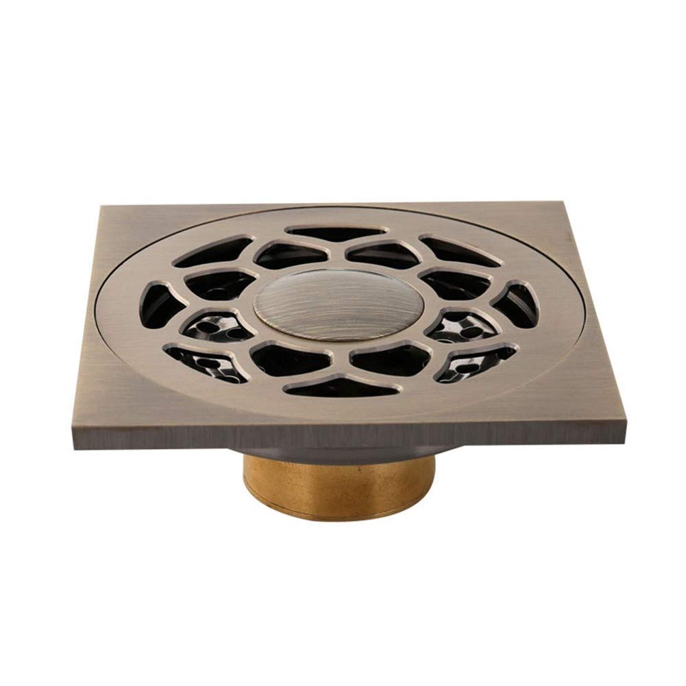 Desagüe de Ducha Cuadrado de latón de 4 Pulgadas con Tapa extraíble, desagüe de baño con Filtro para Cocina, baño, Garaje y sótano (Bronce 3 D)