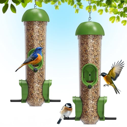LONA Bird Feeders for Outdoors 2 Pack, Tube Bird Feeder Weatherproof with Multiple Hanging Methods, Wild Bird Feeding Silo for Outside, 3 Port 3 Ports x2