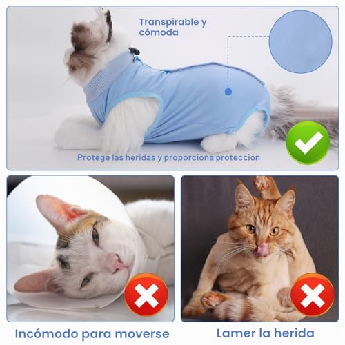 Miniatura 2 de Molain Traje De Recuperación Profesional Para Gatos Para Heridas Abdominales O Enfermedades De La Piel, Alternativa Para Después De La Cirugía, Collar Electrónico Para Gatos Azul, Talla M
