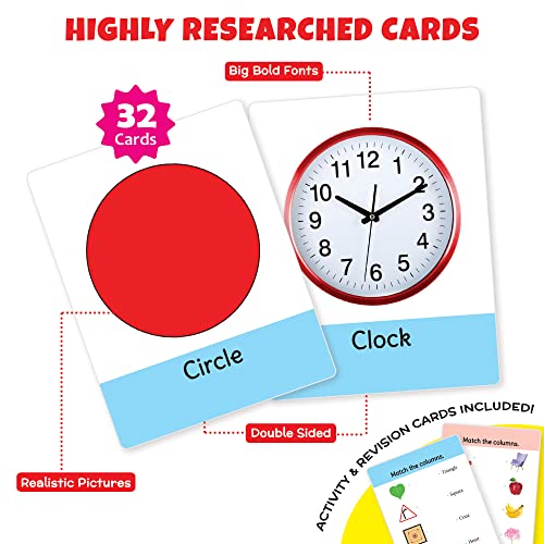 Image of Big Flash Cards for Kids: Shapes & Colours | 32 Double-Sided Picture Cards, Durable & Water Resistant | Early Learning & Development Toy for Preschoolers & Toddlers 2-6 Years