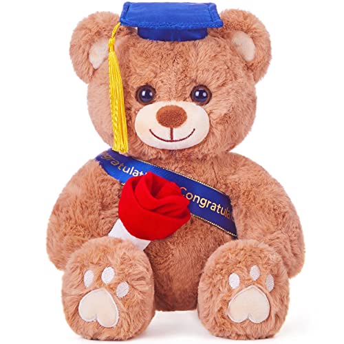 Ikasa Graduation Bear Stuffed Animal Plush Toy With Graduation Cap, 11" Bear Soft Toy Present Gift Preschool Kindergarten High School College Grad Party For Her Girl Boy Girlfriend (Rose Bear) #TOP26