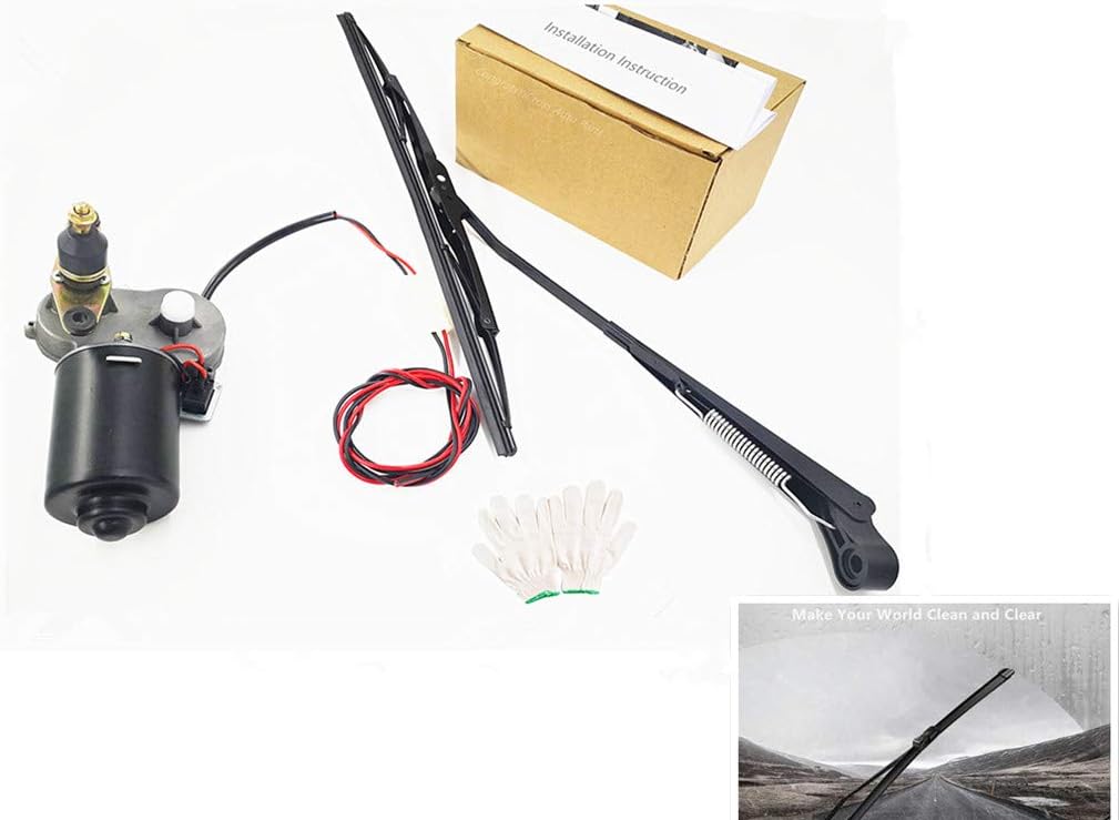 CongratsYiCross2019 Electric UTV Windshield Wiper Kit,with 12V Motor Fit for Polaris Ranger RZR 900 1000, Universal Windshield Wiper Arm 17.7", Wiper Blade and Motor with 90 Degree Wipe