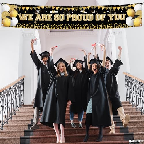 Image of KatchOn, XtraLarge We Are So Proud of You Banner - 120x20 Inch | Graduation Decorations 2026 | Black and Gold Graduation Yard Banner for Outdoor Grad Decorations 2026 | 2026 Graduation Banner