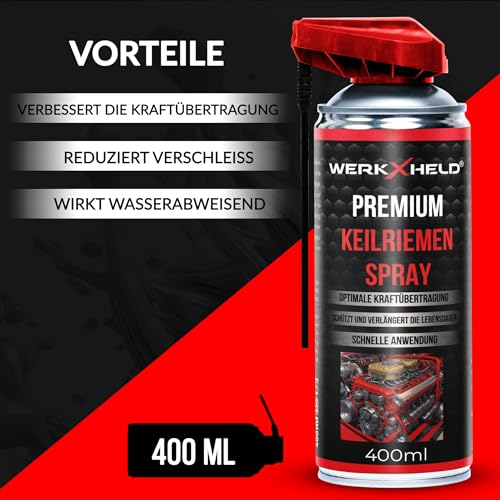 WerkXheld Keilriemenspray 400ml | Hochleistungs-Riemenspray für Auto, Industrie & mehr | Verlängert Lebensdauer von Keilriemen | Schnelle Wirkung & Geräuschreduzierung