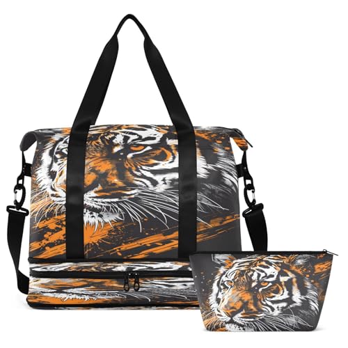 ALAZA Tiger Head Travel Duffel Bag for Women Men Sports Gym Bag with Shoe Compartment Tote Weekender Overnight Bag with Wet Pocket for Travel, Gym,Yoga,Swimming2