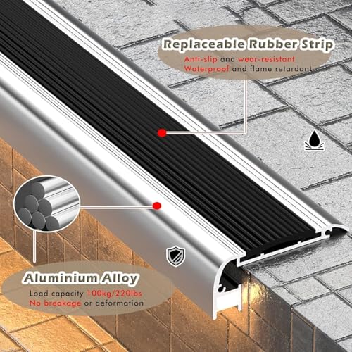 Moldura de nariz de escalera de aluminio, protector paso a paso impermeable, 15 uds 4