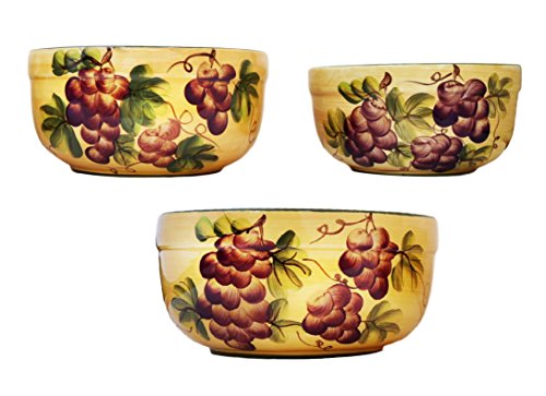 3 Tuscany Grape Serving Bowls Set Fruit Mixing