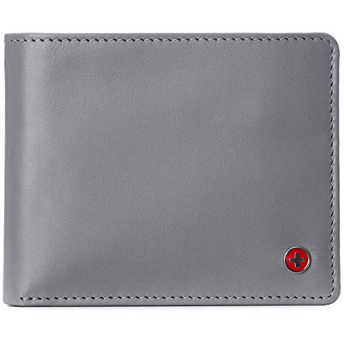 Image of Alpine Swiss Connor Executive Bifold Wallet | Business Passcase for Men | Premium Leather | Dual ID Windows | RFID Blocking | Gift Box Included Smooth Finish Gray