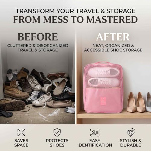 Image of Styleys 3 Pair Shoe Storage Bag Waterproof Travel Organizer Baby Pink