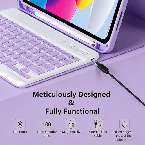 Image of MMK for iPad 11th 10th Generation Case with Keyboard (2022, 10.9 inch), Wireless Detachable Keyboard, Pencil Holder for iPad 11 inch (A16 2025), 10th Gen (10.9 Inch 2022) (Purple New)