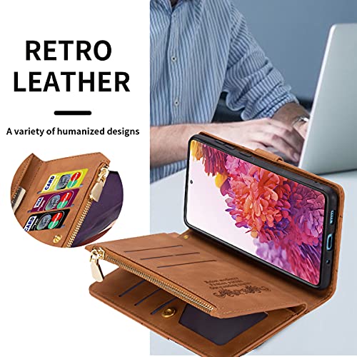 UEEBAI Wallet Case for Samsung Galaxy S21 Plus 5G, Vintage Premium PU Leather Cover Flip Case with Card Slots Magnetic Closure Zipper Pocket Kickstand Handbag with Hand Strap - Diamond Brown by UEEBAI - Image 6