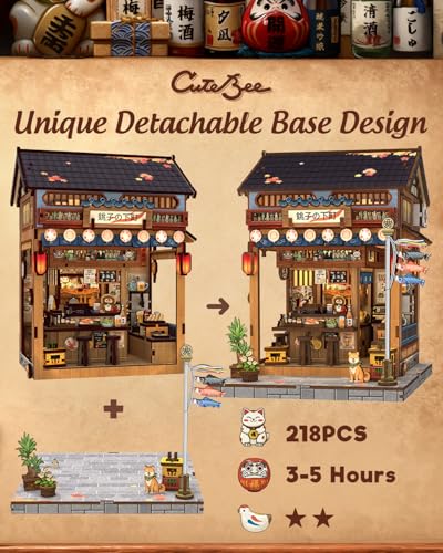 Image of CUTEBEE Book Nook Kit for Adults - Japanese Izakaya Miniature Doll House, 3D Wooden Puzzle, Booknook Book Shelf Decor Creative Gift Idea (Choshi no Shitamachi)