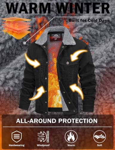 Image of MAGCOMSEN Men's Corduroy Jacket Winter Sherpa Lined Warm Thick Trucker Cargo Coat with 5 Pockets