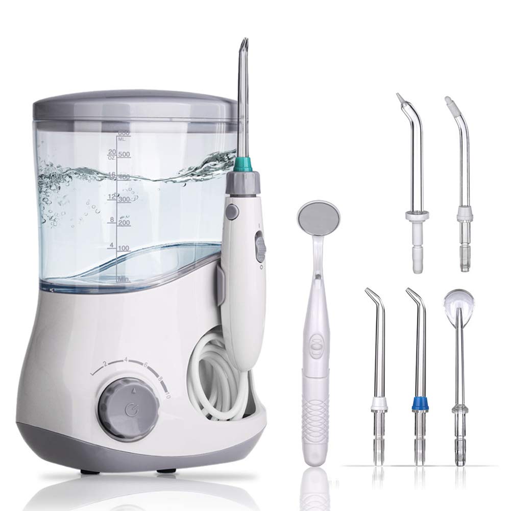 Munddusche Zahnwasserflosser Wasserstrahlreiniger Dental mit 7 Spitzen, 800 ml Fassungsvermögen, für die Mundpflege in der Familie