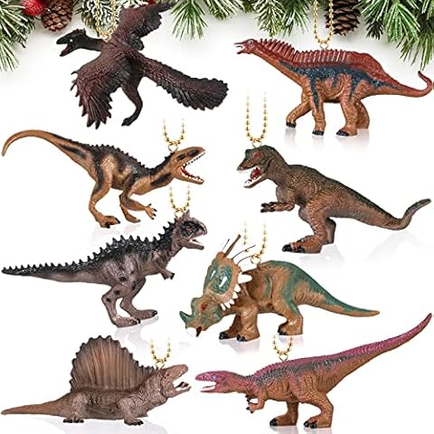 8 Pieces Dinosaur Christmas Ornament Set Assorted Dinosaur Ornament Kids Ornaments for Christmas Tree Plastic Dinosaur Ornaments for Christmas Tree Hanging Dinosaur Christmas Tree Ornaments for Xmas Cover