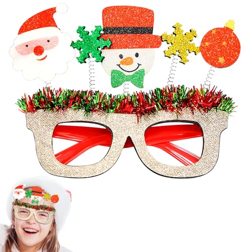 Image of KIPTVO Christmas Glitter Party Glasses Frame, Snowman Eyeglasses, Decoration Funny Eye Glasses for Parties, Adults, Kids, New Year Favors, Photo Booth