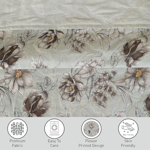Image of Dohar Double Bed 100% Cotton Blankets for Summer | 90x100inch, 150GSM Ac Comforter and Cooling Blankets for Summer | Grey & Brwon | Classic Printed Design | Quilt | Ideal for Gifting