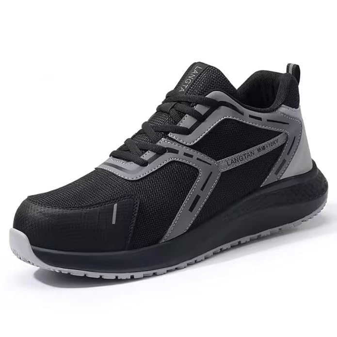 Men's Steel Toe Safety Shoes, Black, Mesh and Microfiber Leather, Lace-Up, Lightweight for Work and Construction-image-30